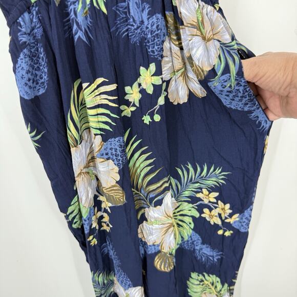 Hawaii Hangover Spaghetti Strap Jumpsuit Size Medium Blue Floral Rayon NEW - Picture 12 of 14